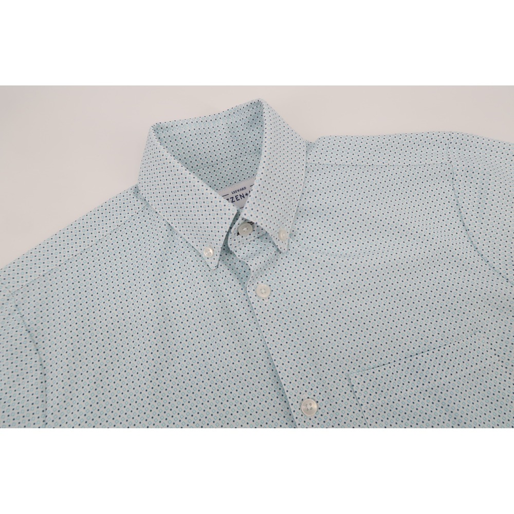 Mizzen+Main Leeward Shirt Mens Small Trim Fit White Blue Geometric‎ Short Sleeve